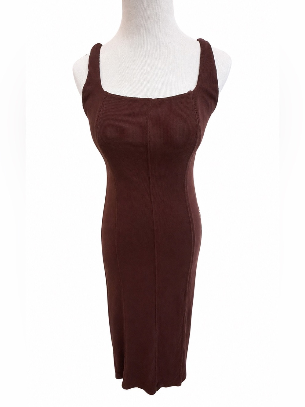 Stitch Fix Square-Neck Midi Fitted Dress in Deep Brown Medium Petite